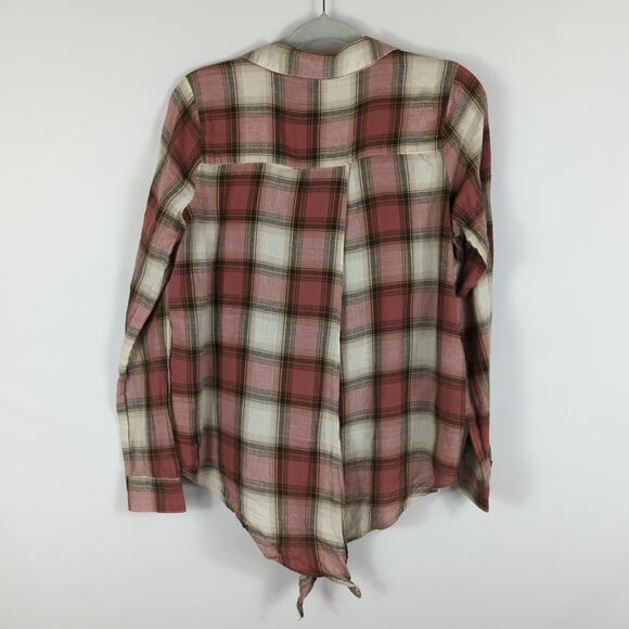 BKE Plaid Slip Back Long Sleeve Button Front Shirt Size small Tie back - Picture 5 of 5